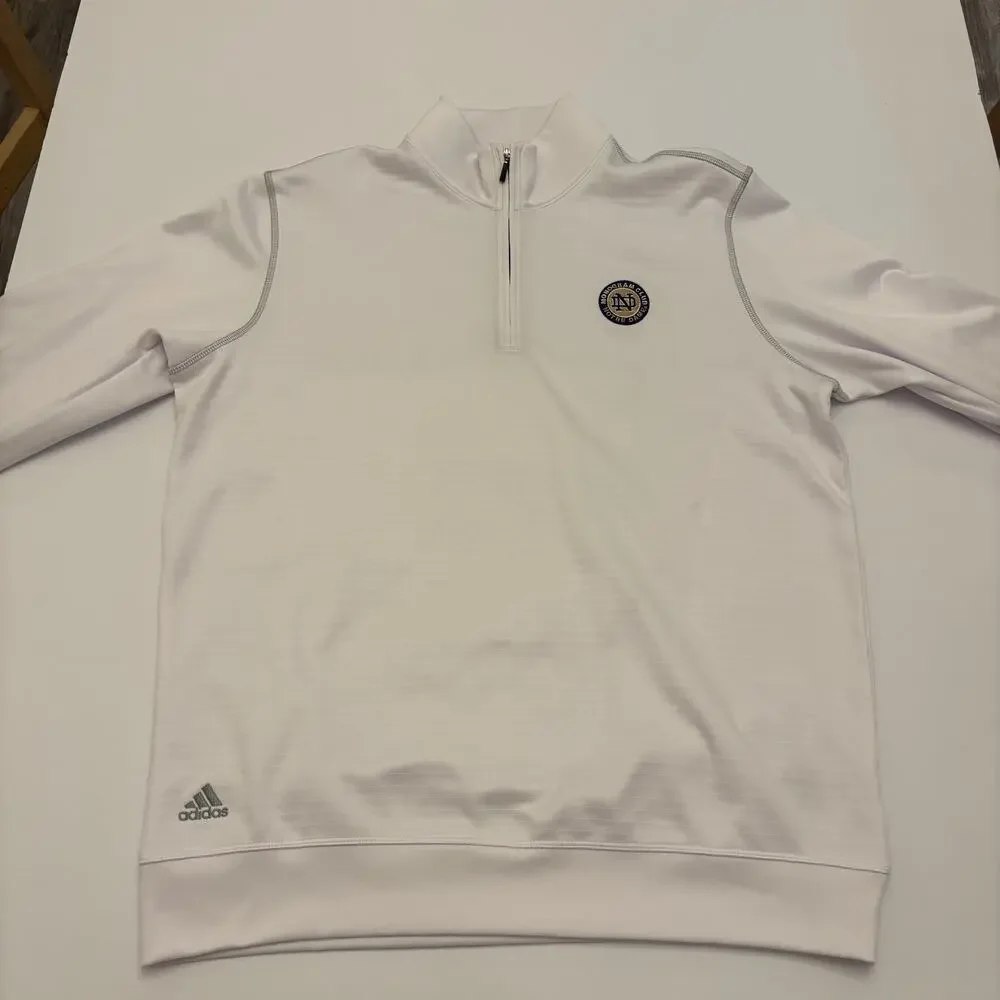 Adidas Notre Dame Monogram Club Mens M White Climalite 1/4 Zip Pullover